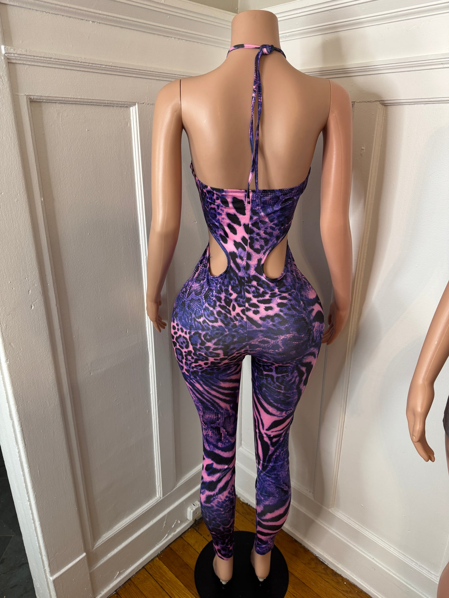 Purple Open Cut Halter Jumpsuit
