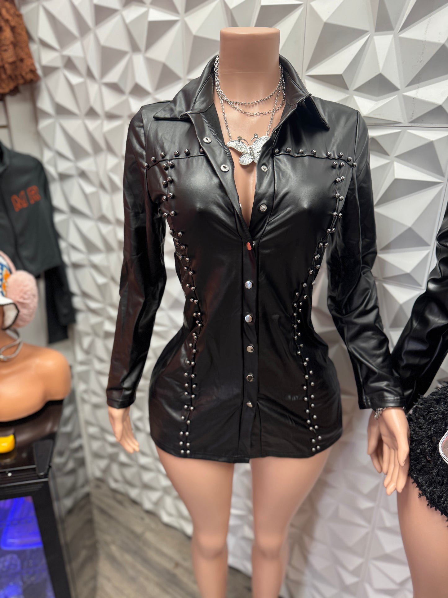 Black Leather Detailed Dress