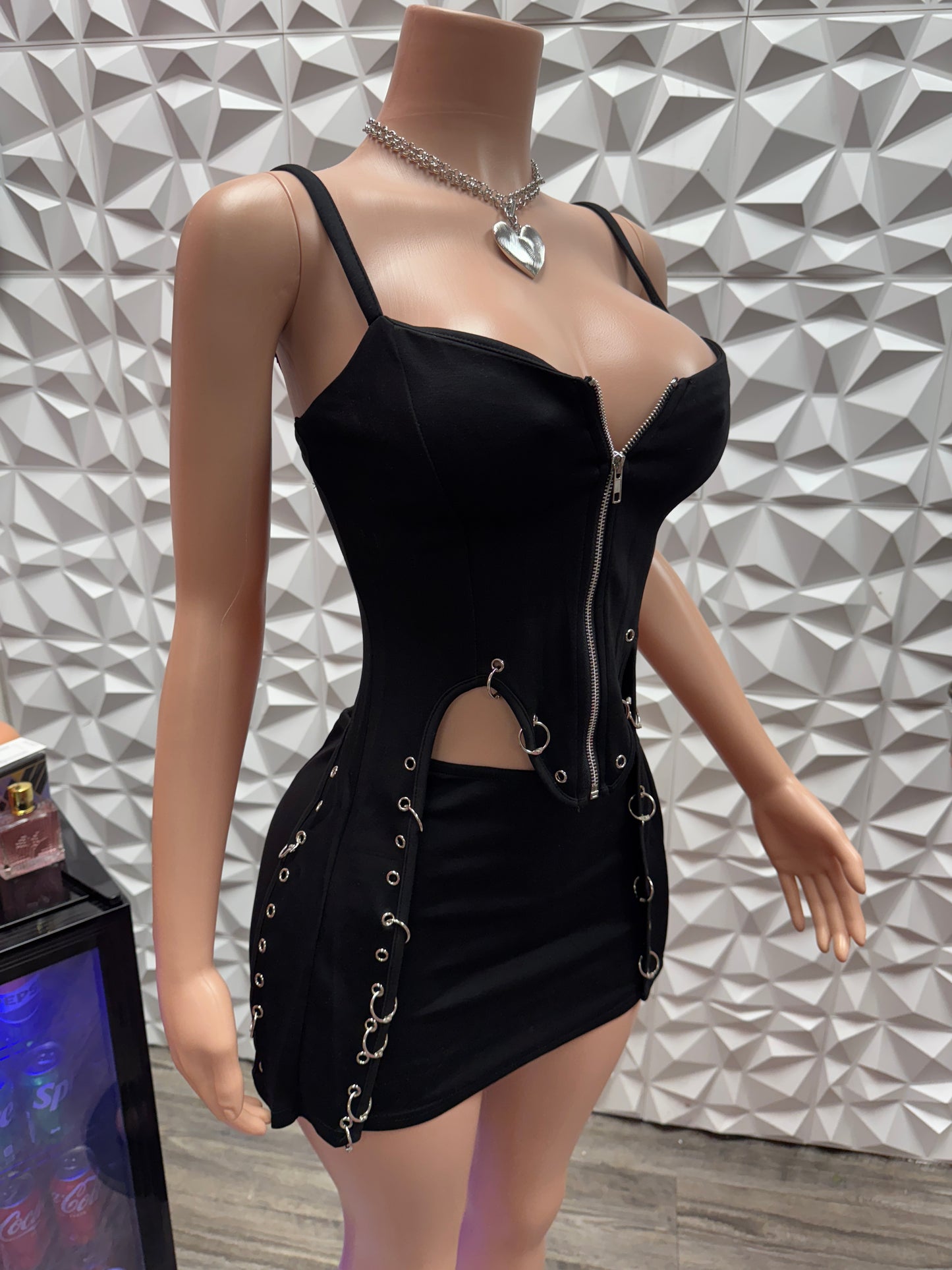 Unique Black Zip Skirt Set