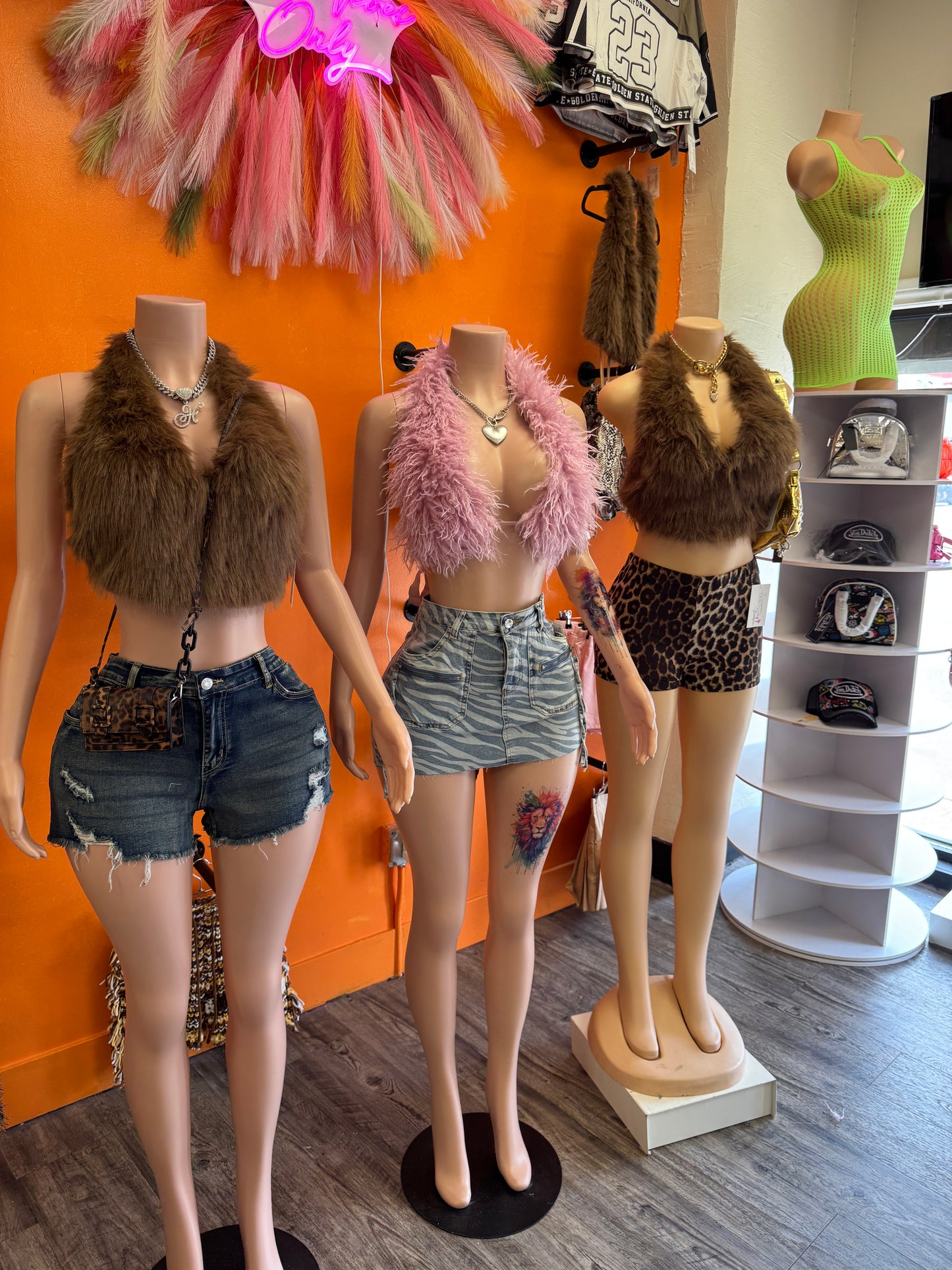 Double Tie up Backless Fur Top