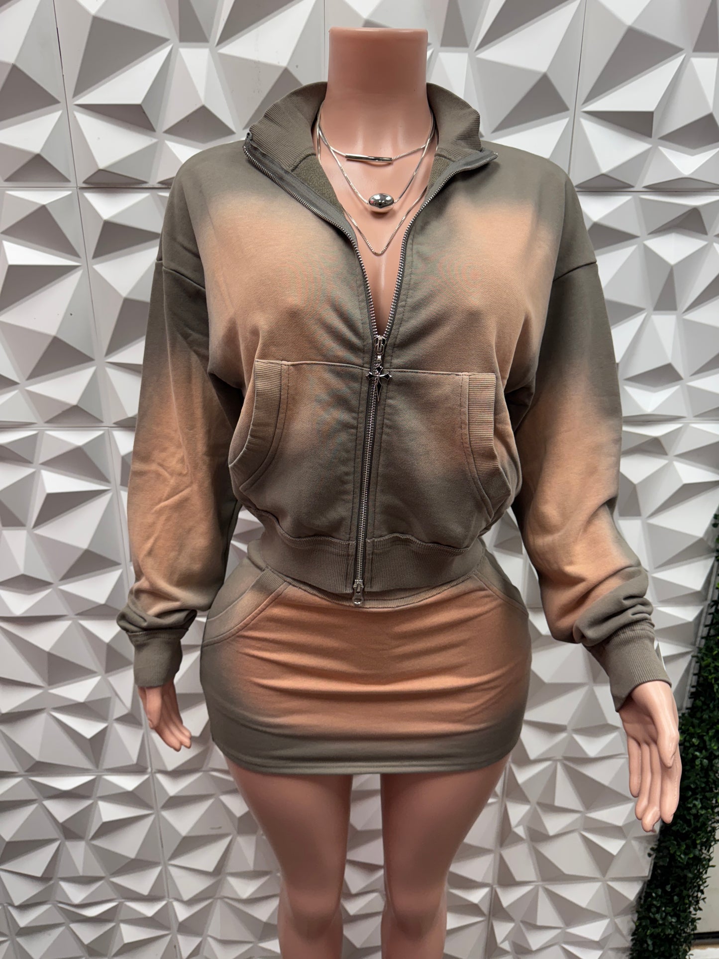 Nude Washed Skort Set