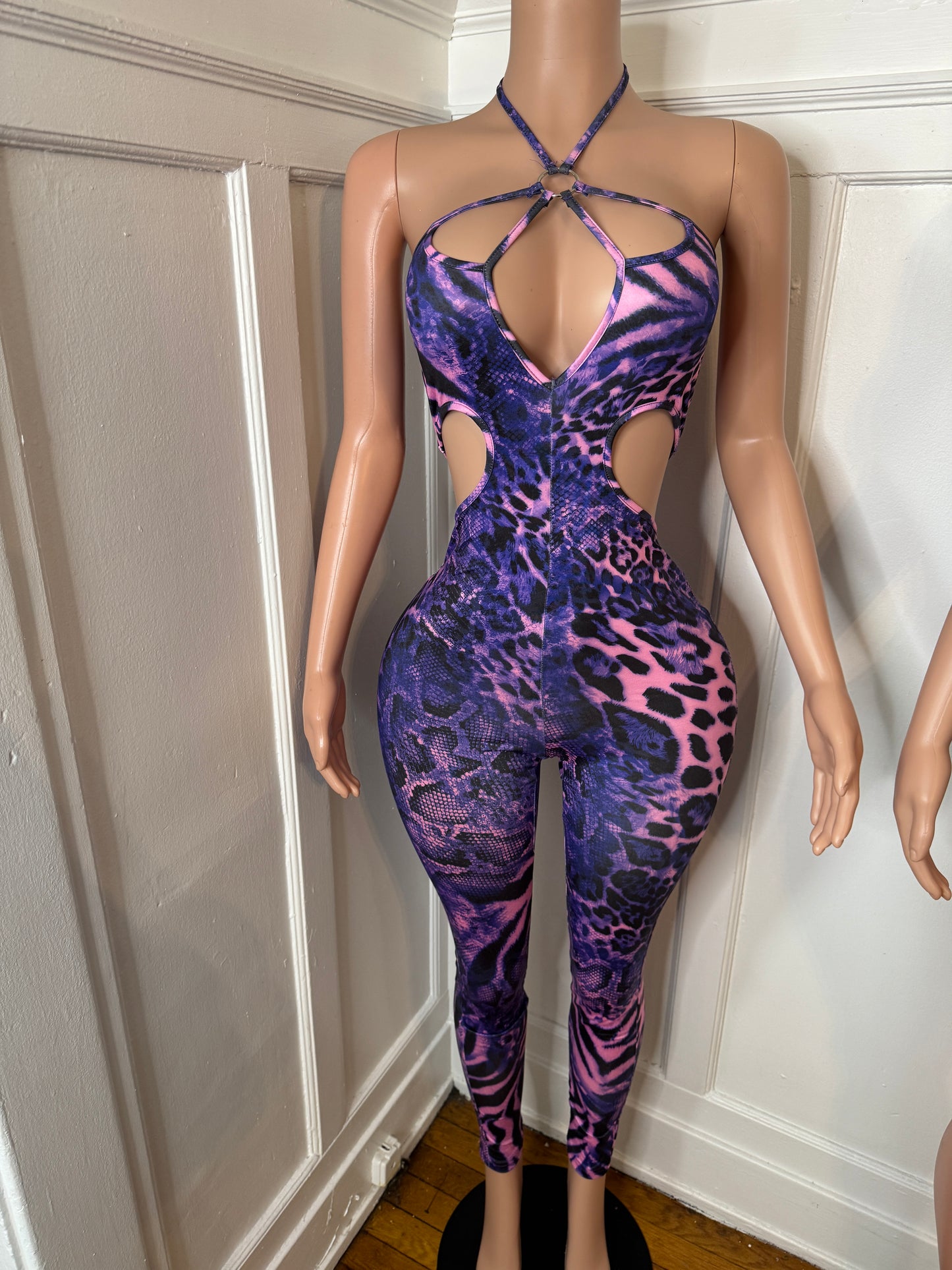 Purple Open Cut Halter Jumpsuit