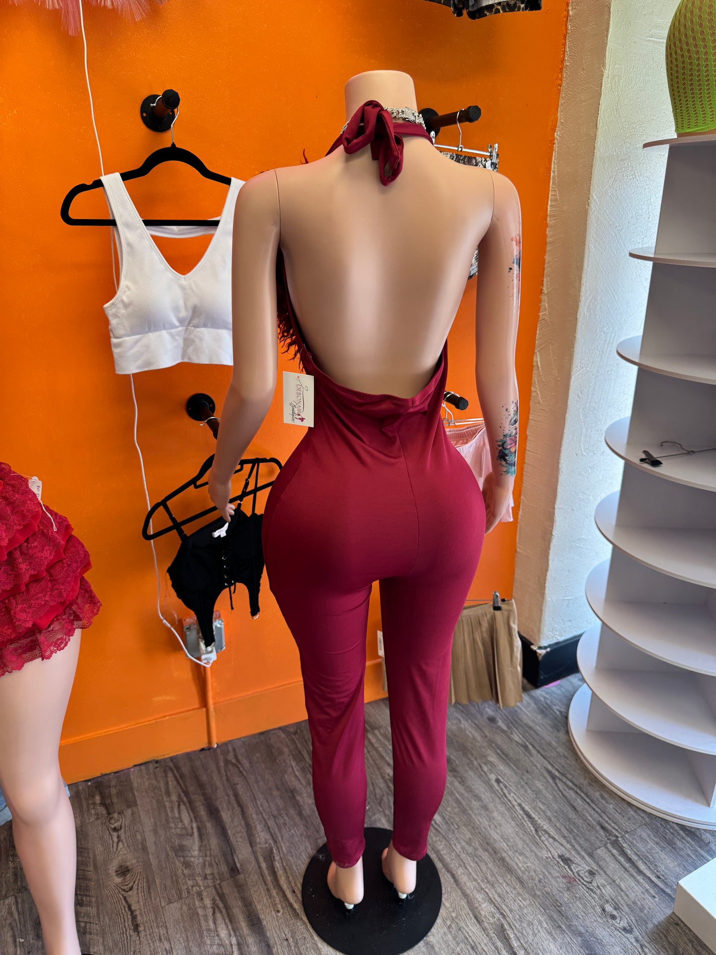 Baddie Red Fur Jumpsuit