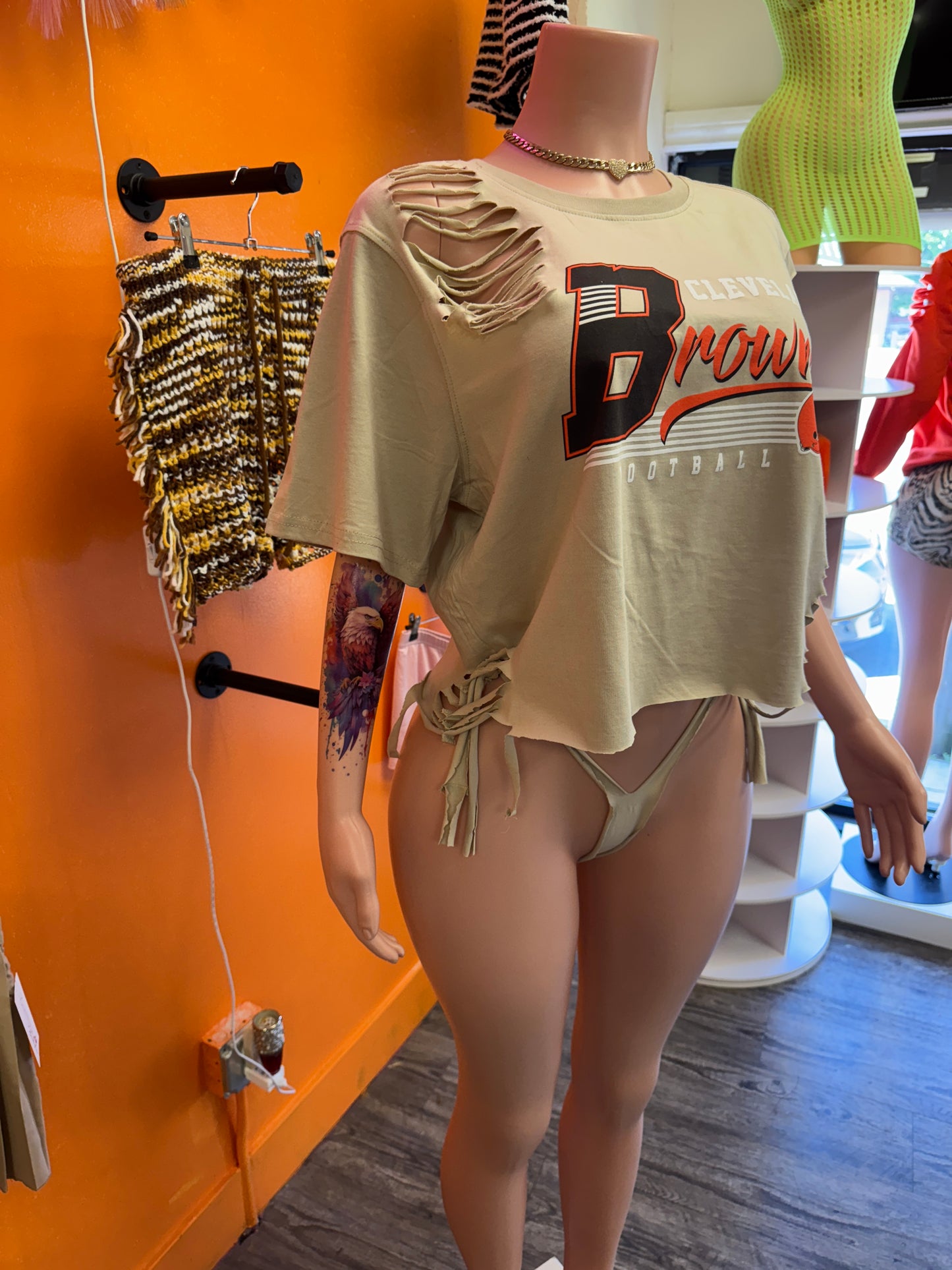 Browns Custom Distressed Crop Top W/ Thong