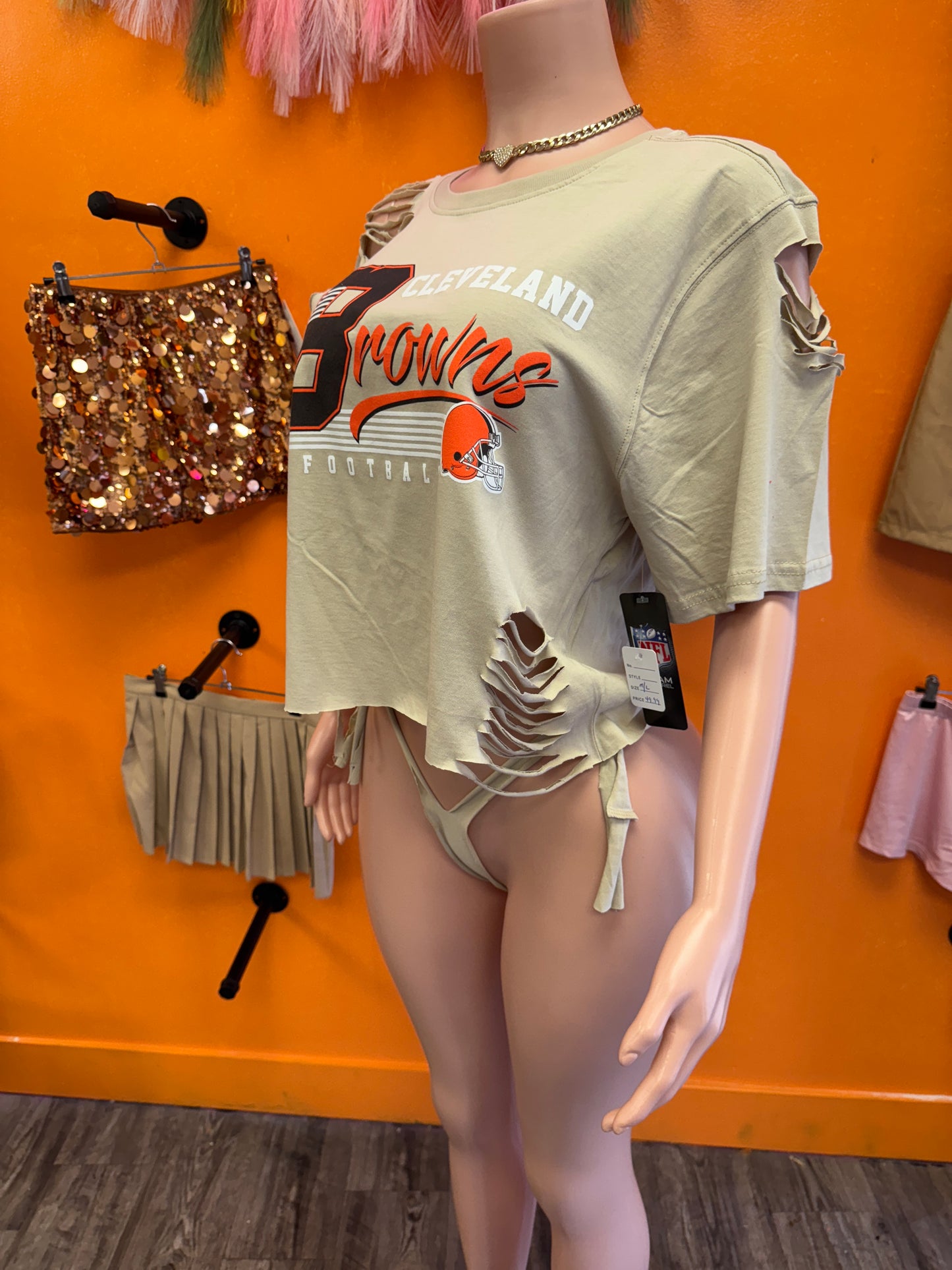 Browns Custom Distressed Crop Top W/ Thong