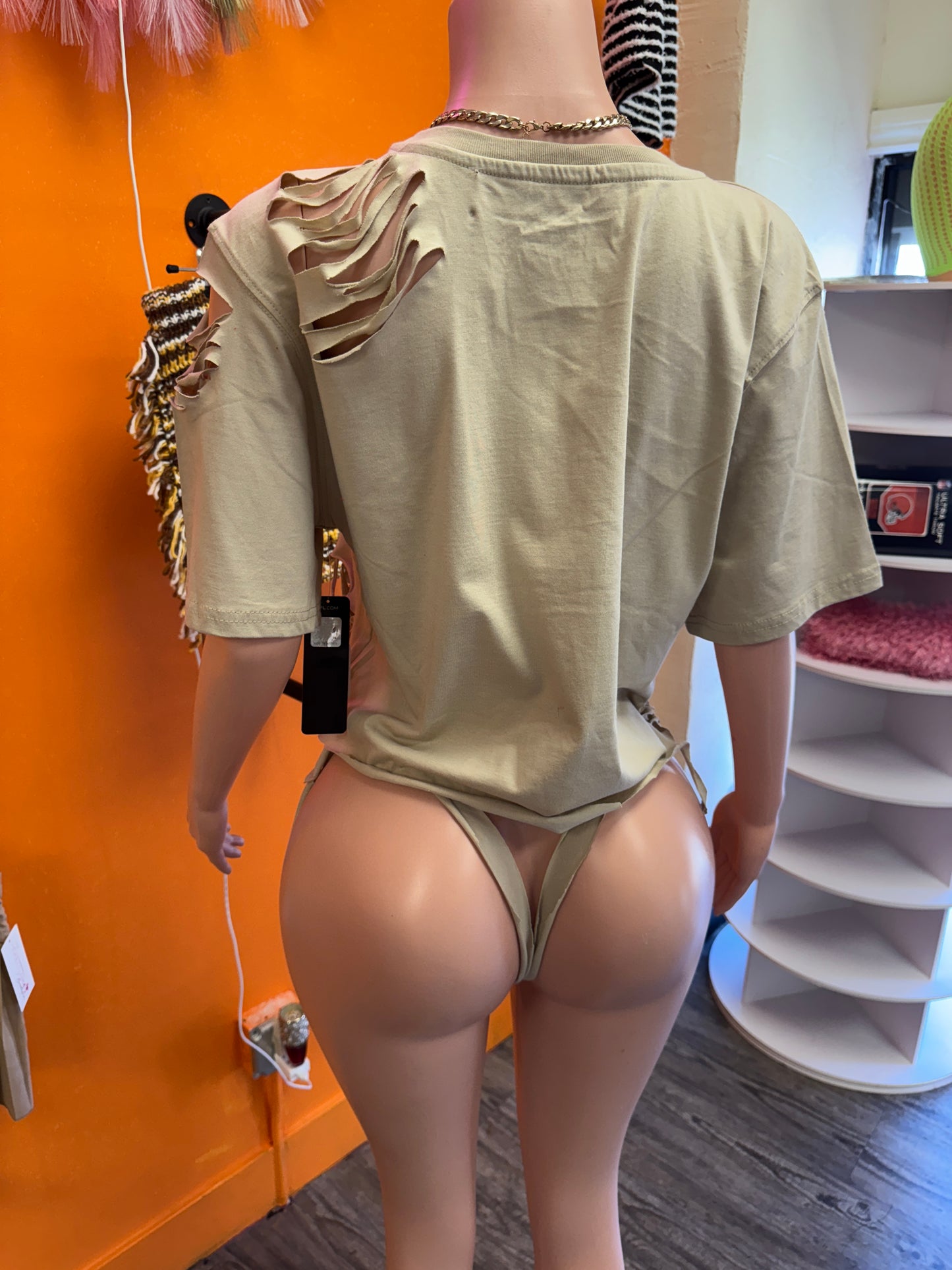 Browns Custom Distressed Crop Top W/ Thong