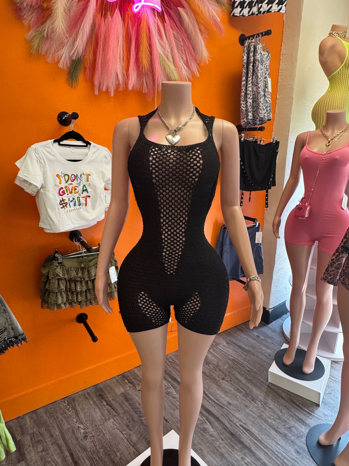 Black Crochet Romper