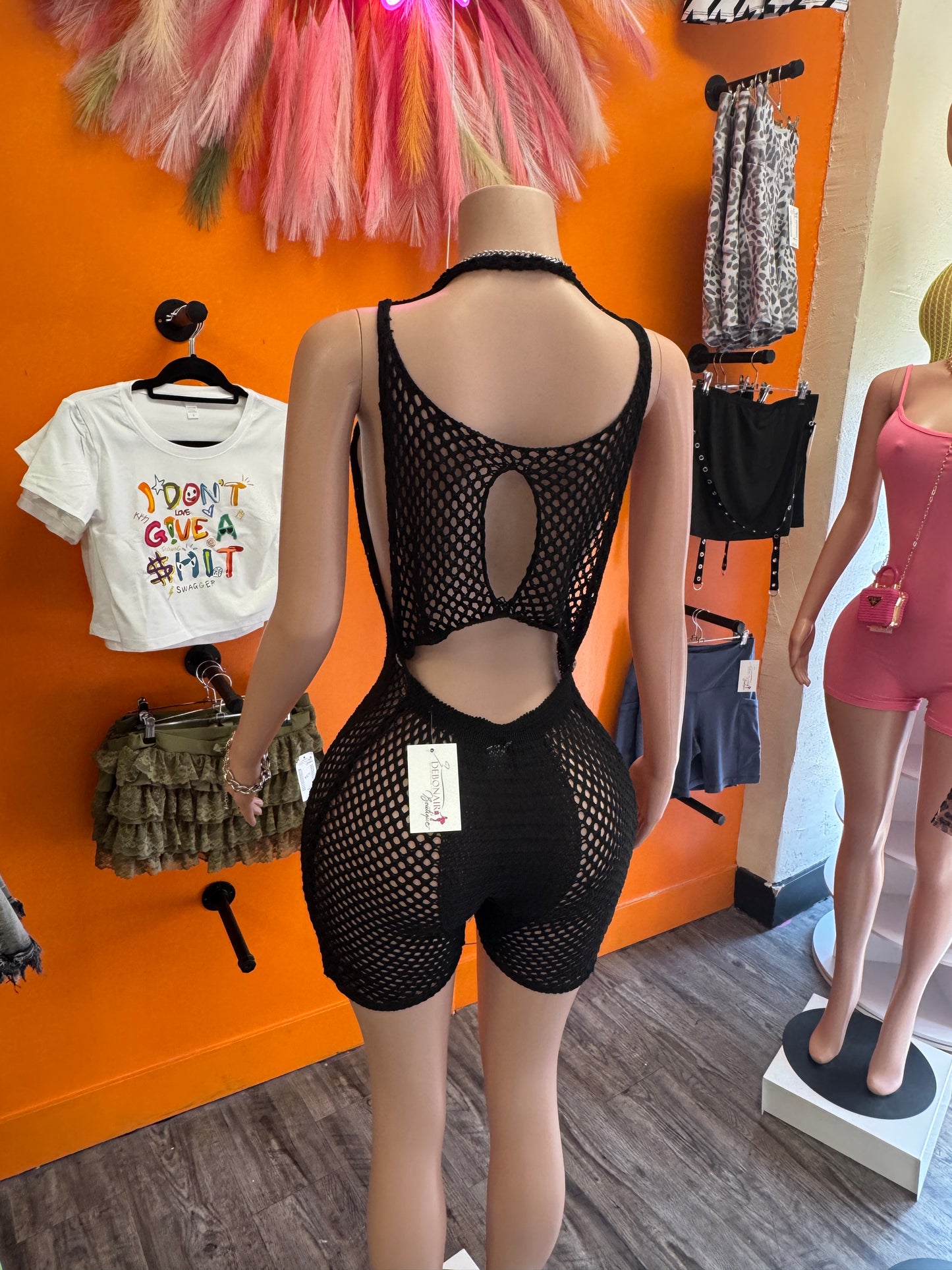 Black Crochet Romper