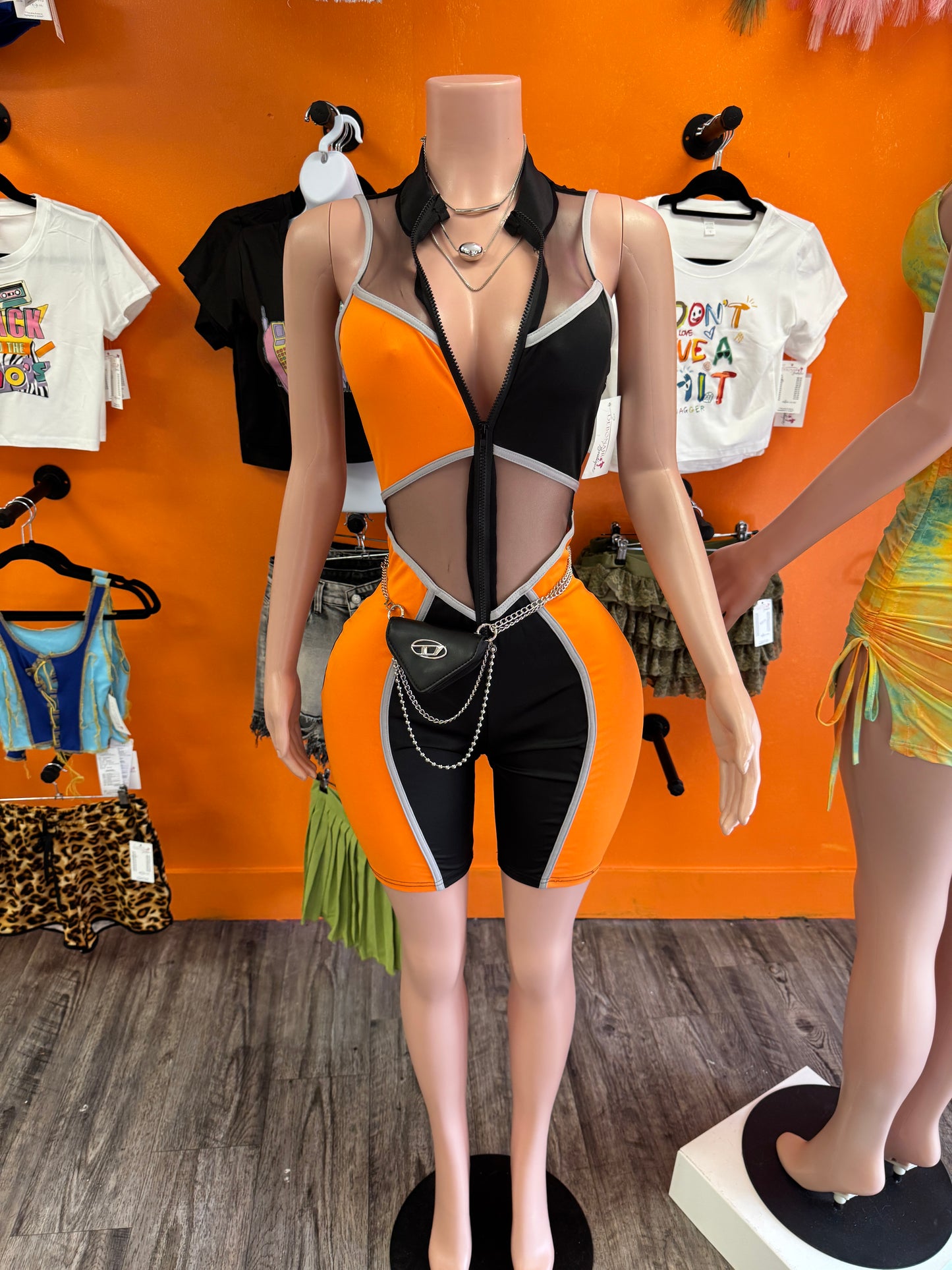 Color block Zip Romper