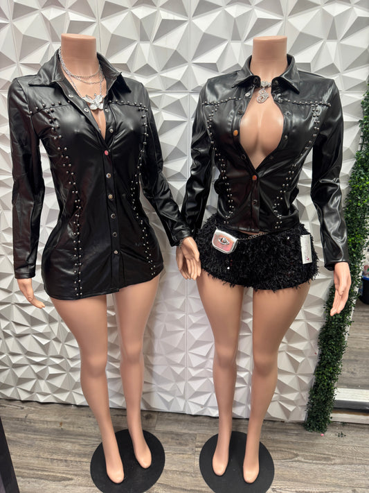 Black Leather Detailed Dress