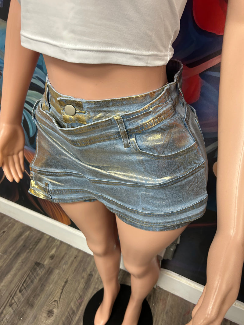 Irregular Gold Denim Skort