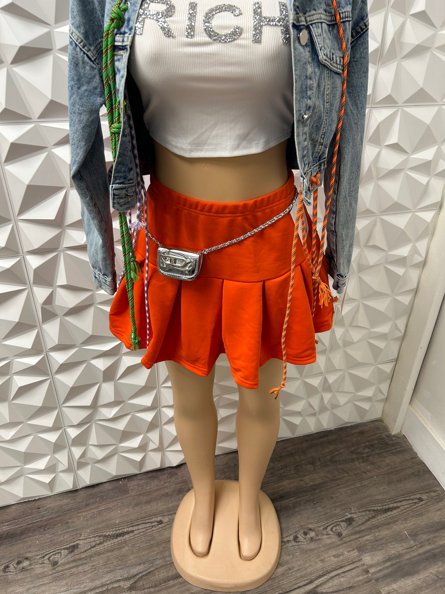 Orange Pleated Skort