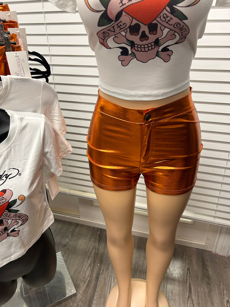 Orange Metallic Shorts