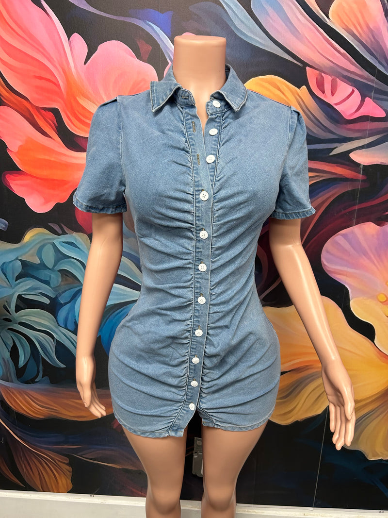 Ruched Denim Dress