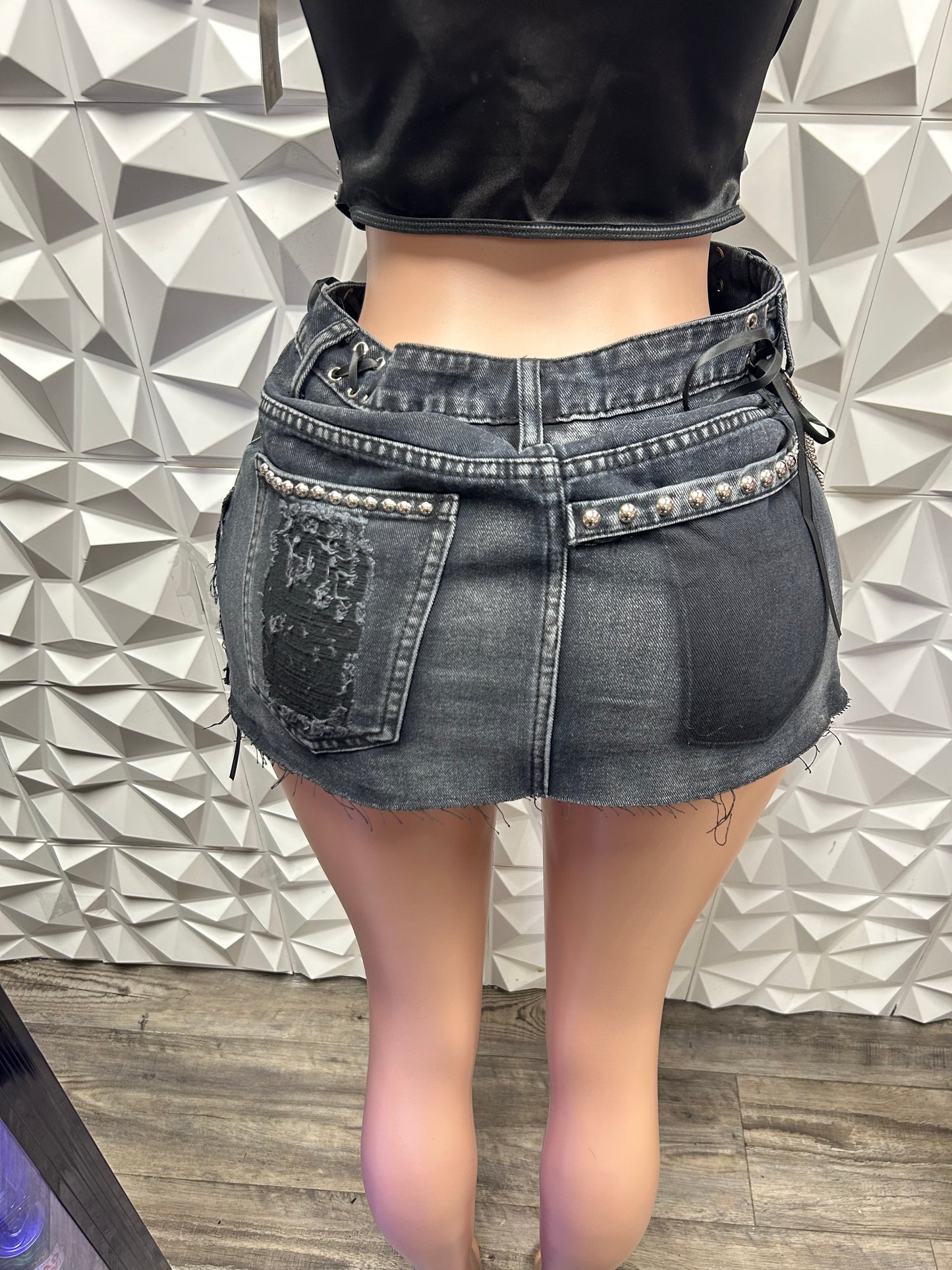 Denim Detailed Chain Skirt