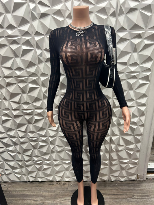 Sexy Maze Design Mesh Jumpsuit