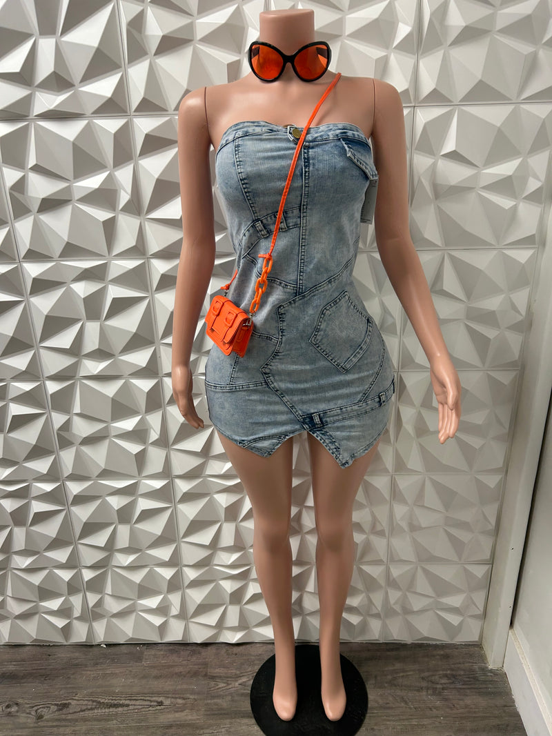 Unique Denim Patch Dress