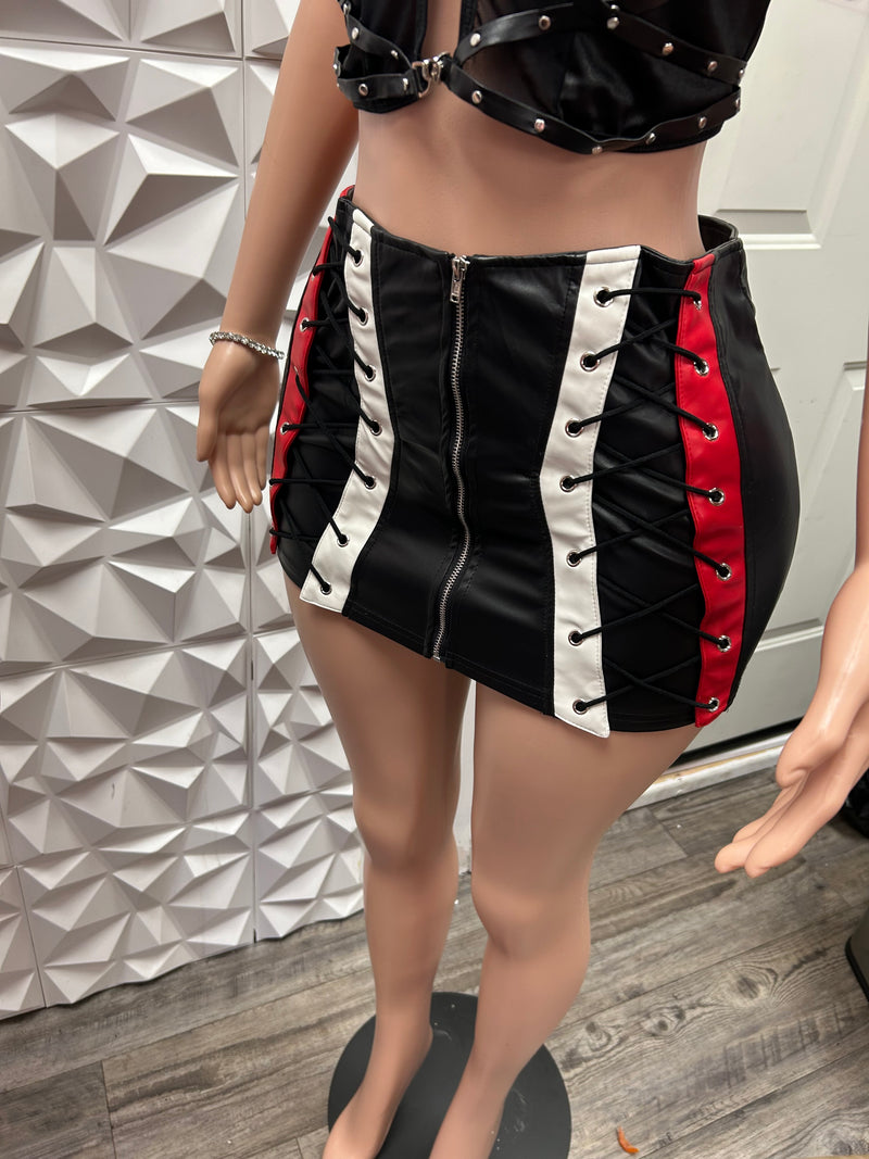 Colorblock Detailed leather Skirt