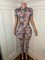 Sexy Blue Design Mesh Jumpsuit