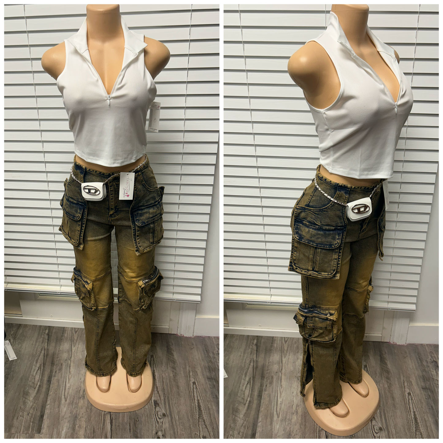 Unique Pocket Denim Cargos