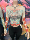 Long Sleeve Mesh Graphic Top