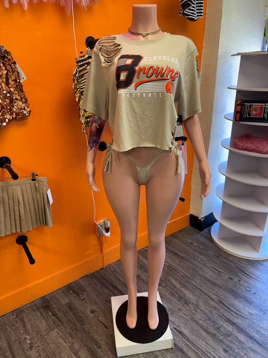 Browns Custom Distressed Crop Top W/ Thong