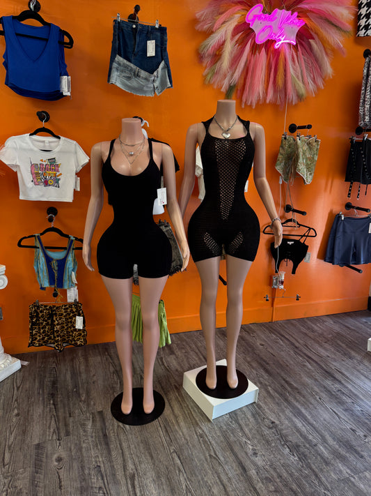 Black Crochet Romper