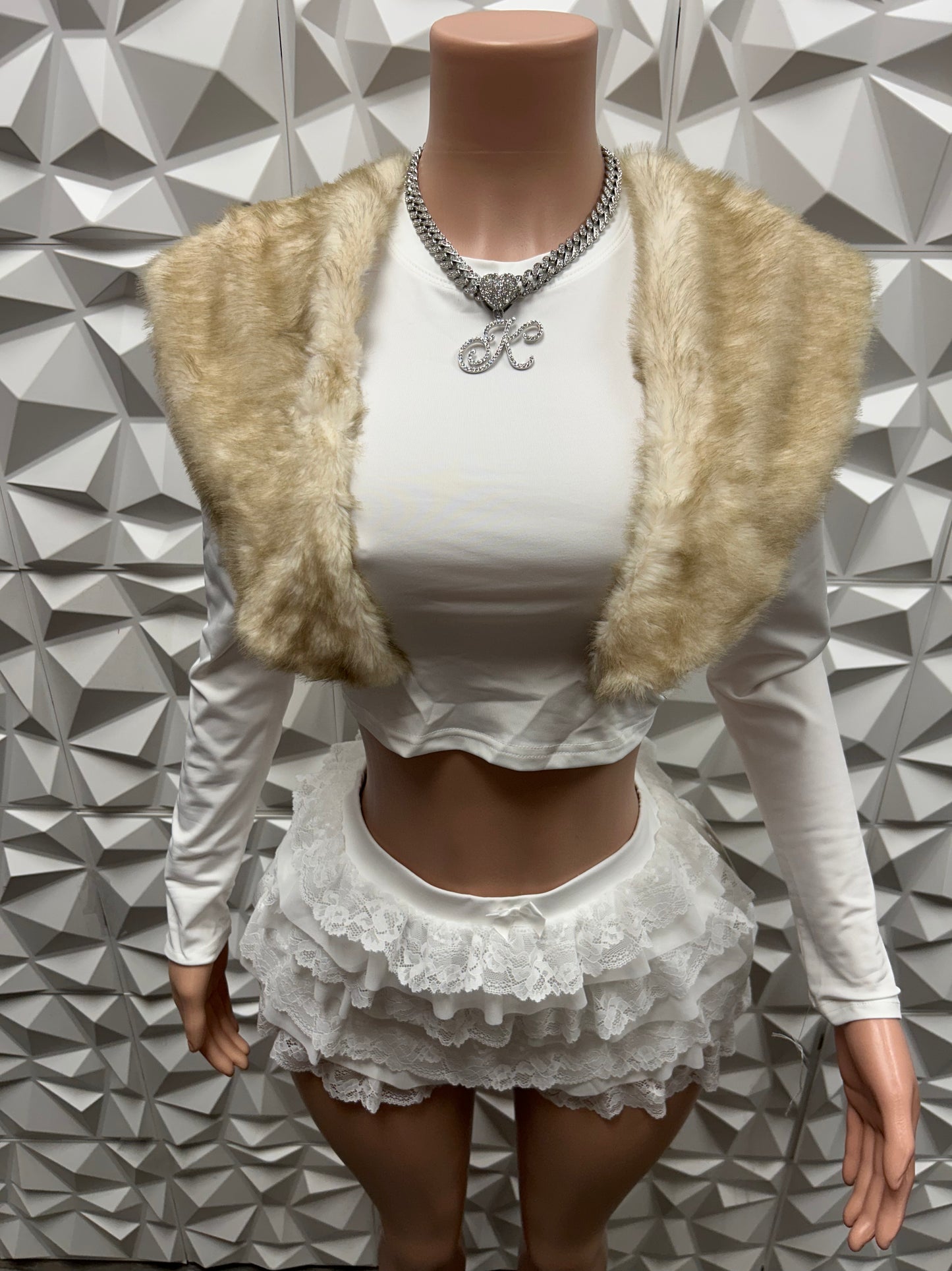 White Fur Long Sleeve Top